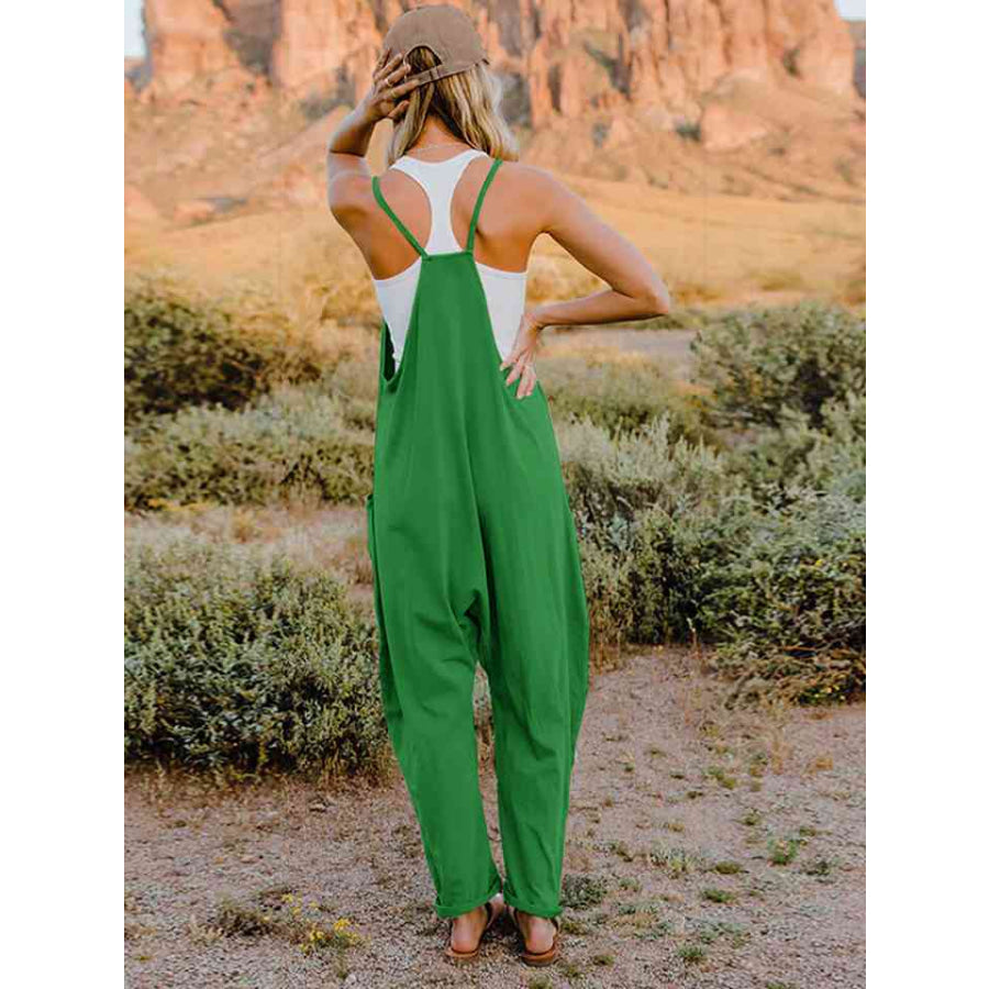 Double Take Full Size Sleeveless V-Neck Pocketed Jumpsuit Overalls