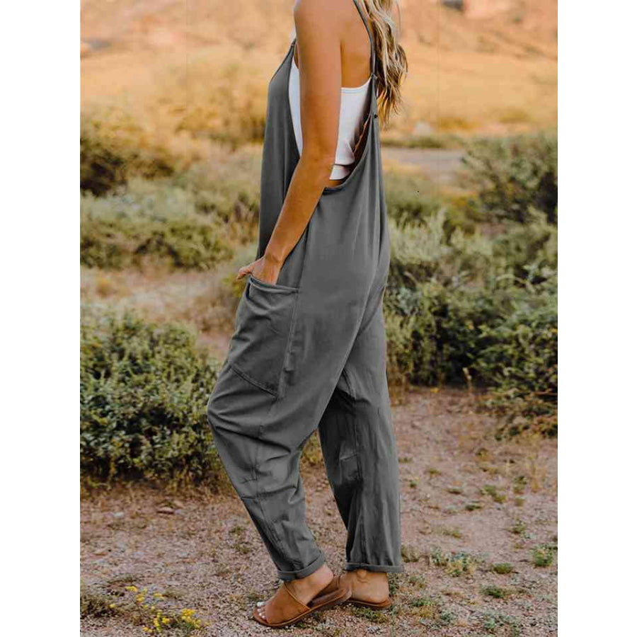 Double Take Full Size Sleeveless V-Neck Pocketed Jumpsuit Overalls