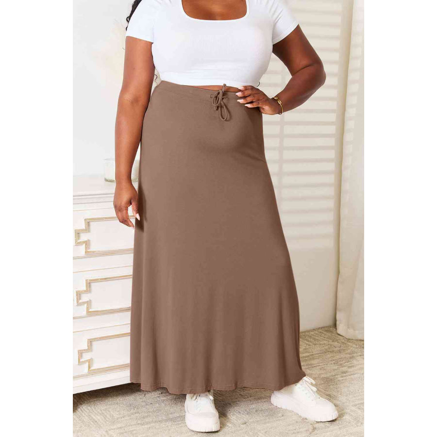 Double Take Full Size Soft Rayon Drawstring Waist Maxi Skirt Rayon