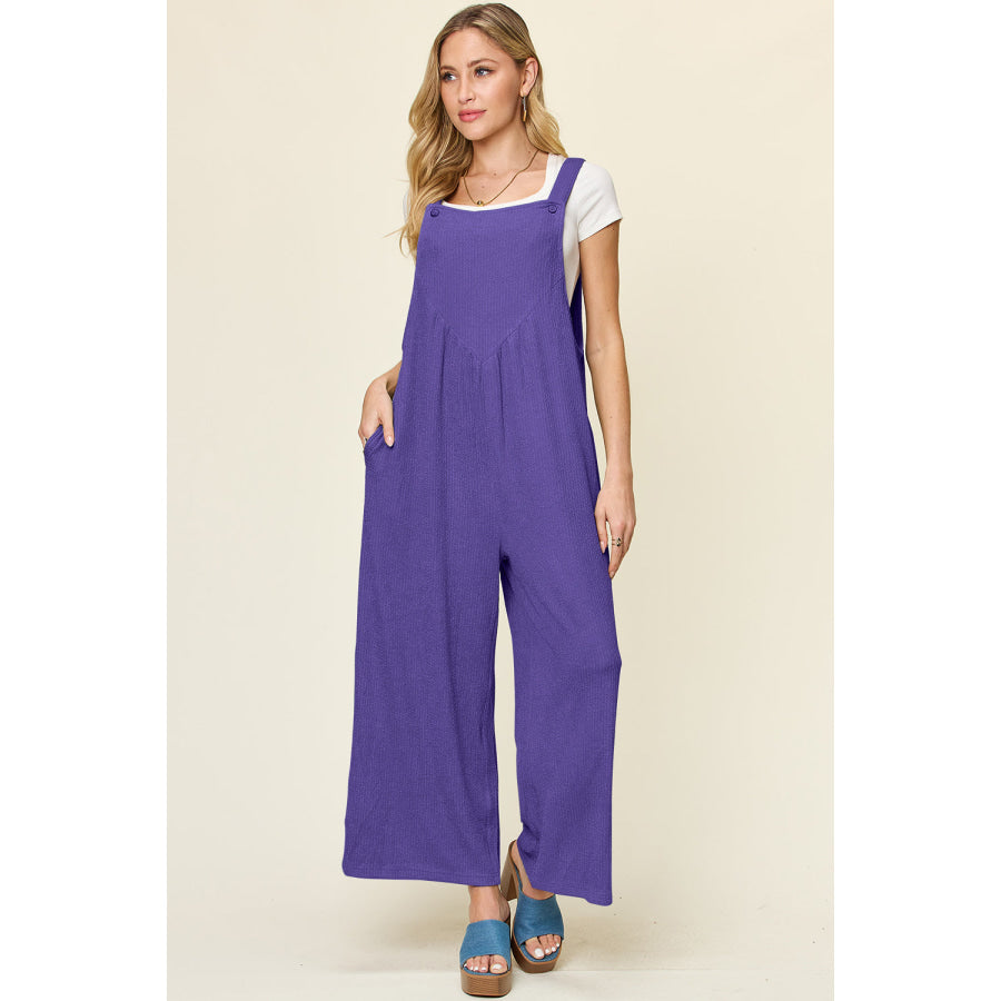 Double Take Full Size Texture Sleeveless Wide Leg Overall Apparel and Accessories