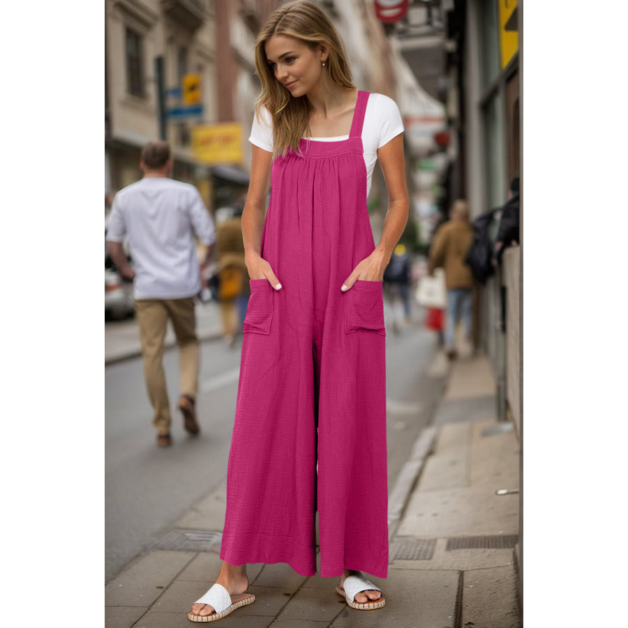 Double Take Full Size Wide Leg Overalls with Pockets Hot Pink / S Apparel and Accessories