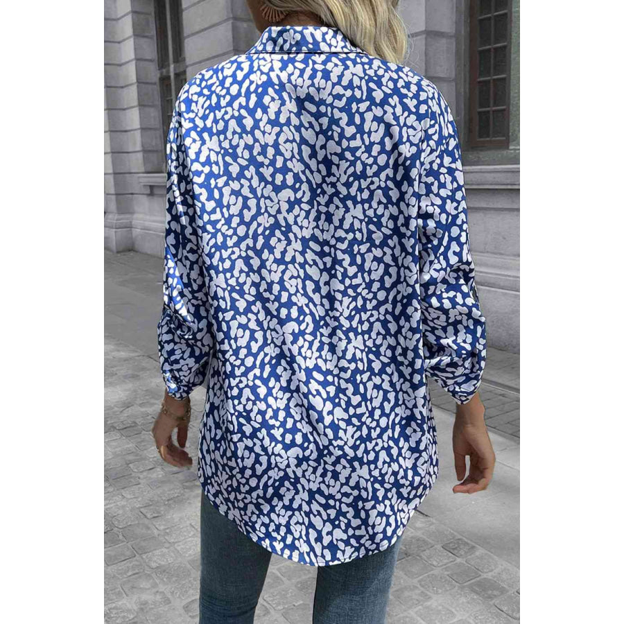 Double Take Leopard Roll-Tap Sleeve Shirt Shirts & Tops