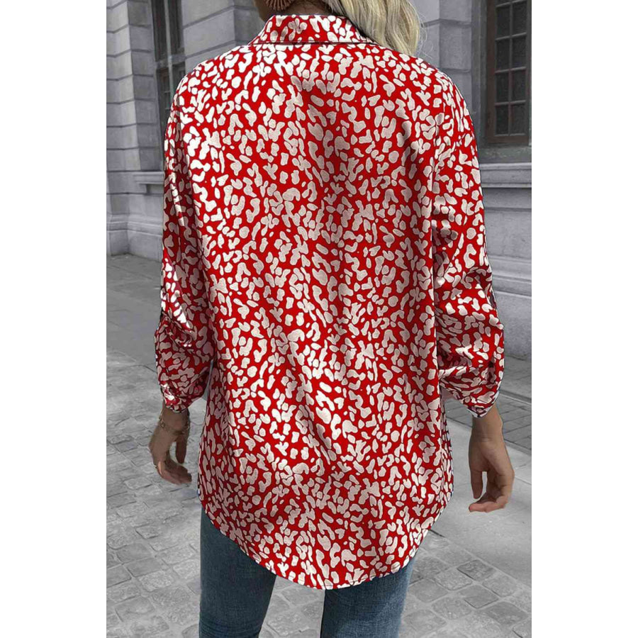 Double Take Leopard Roll-Tap Sleeve Shirt Shirts & Tops