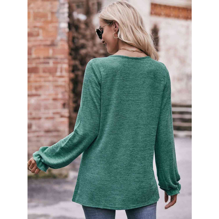 Double Take Long Flounce Sleeve Round Neck Blouse Shirts & Tops