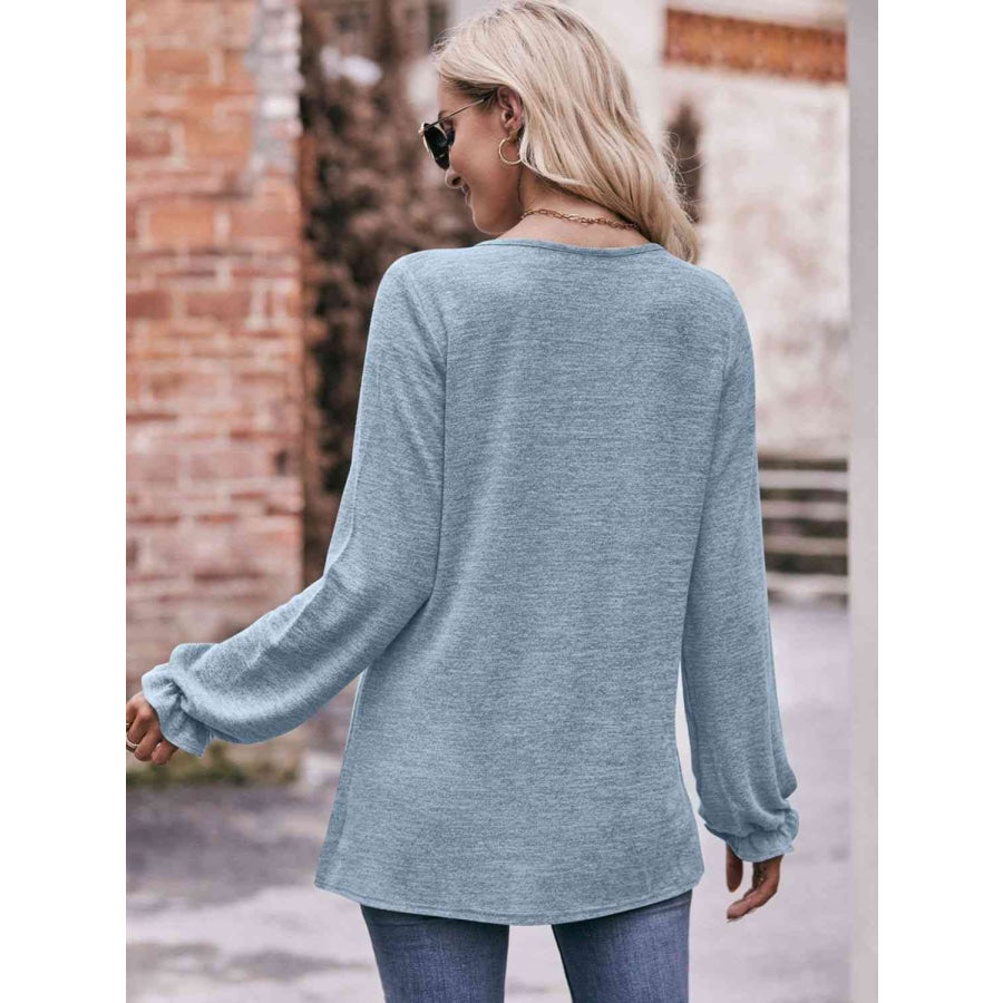 Double Take Long Flounce Sleeve Round Neck Blouse Shirts & Tops