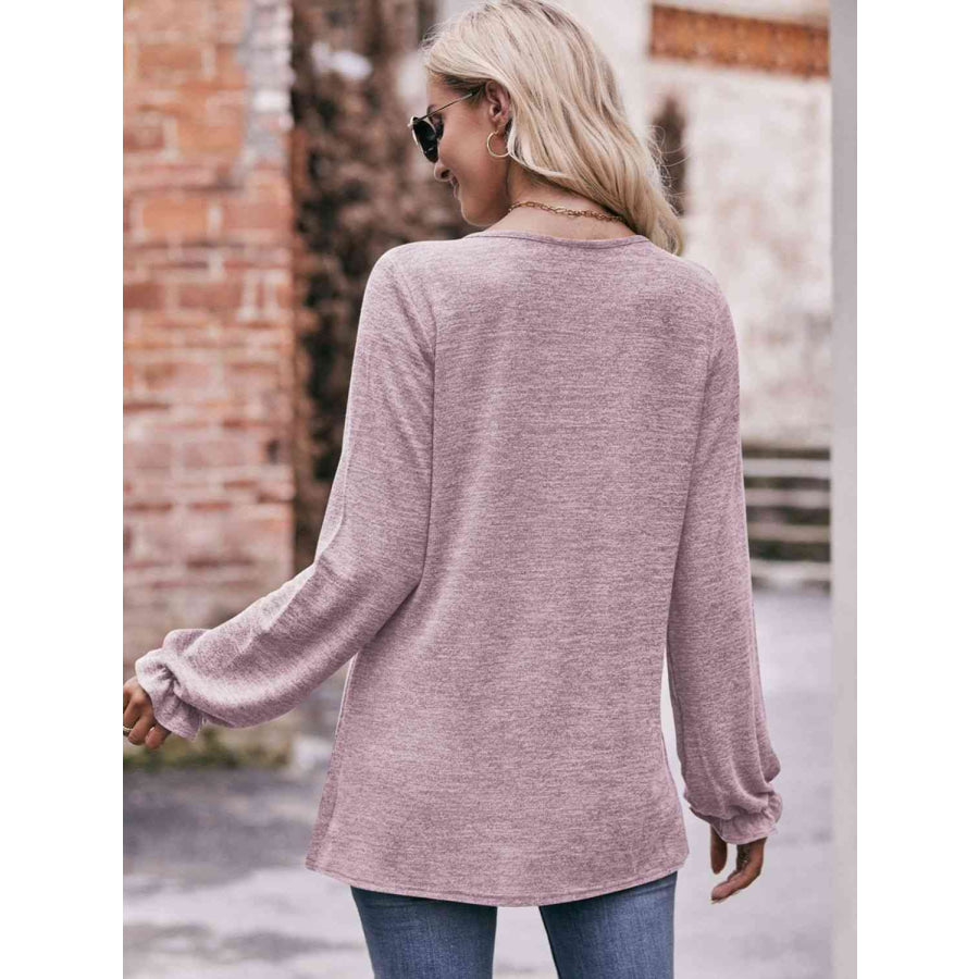 Double Take Long Flounce Sleeve Round Neck Blouse Shirts & Tops
