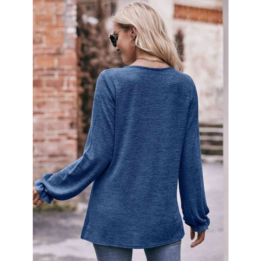 Double Take Long Flounce Sleeve Round Neck Blouse Shirts & Tops