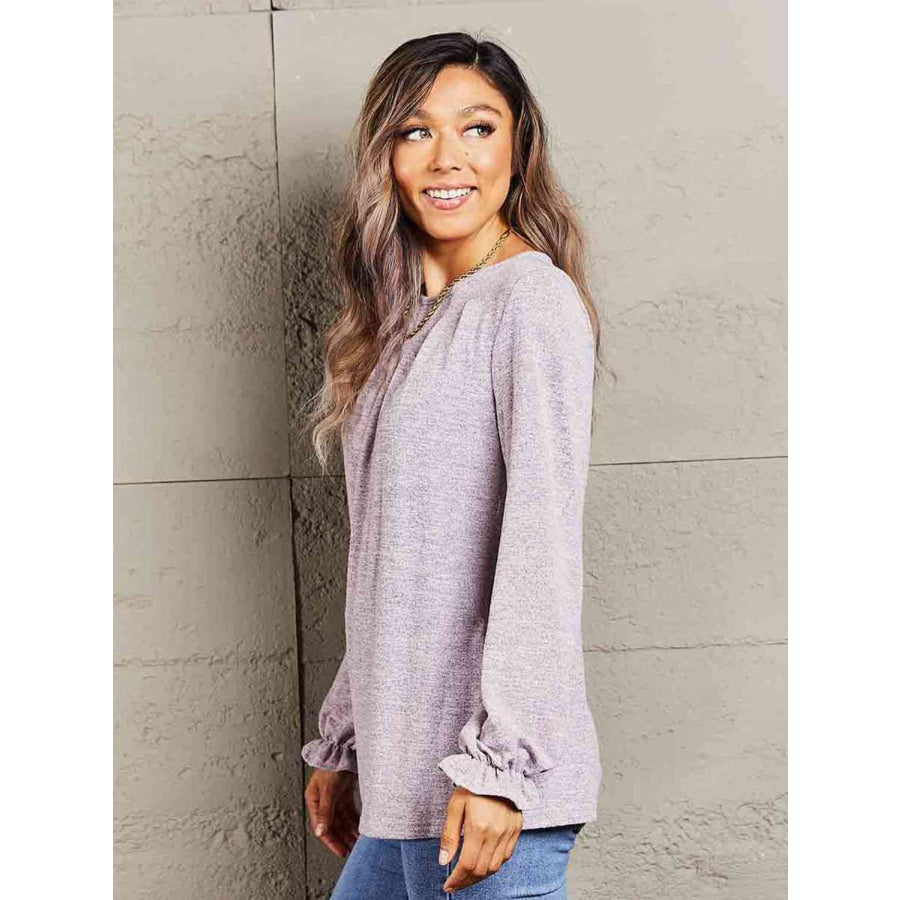 Double Take Long Flounce Sleeve Round Neck Blouse Shirts & Tops