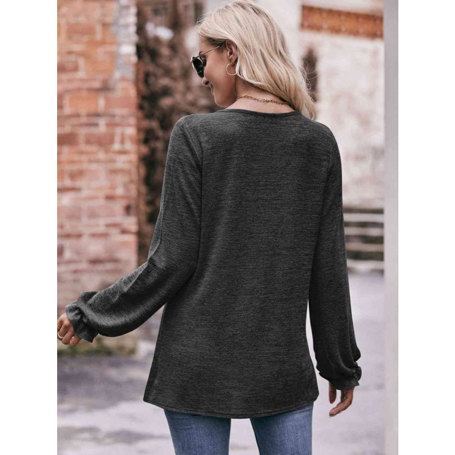Double Take Long Flounce Sleeve Round Neck Blouse Shirts & Tops