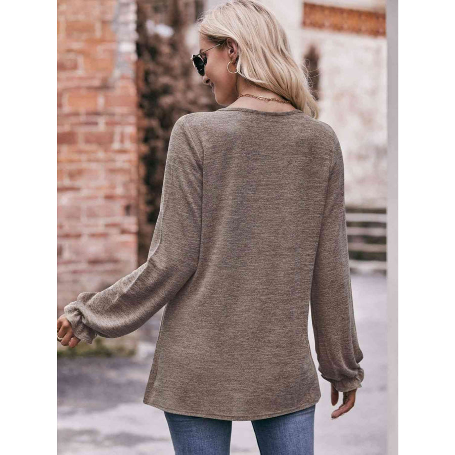 Double Take Long Flounce Sleeve Round Neck Blouse Shirts & Tops