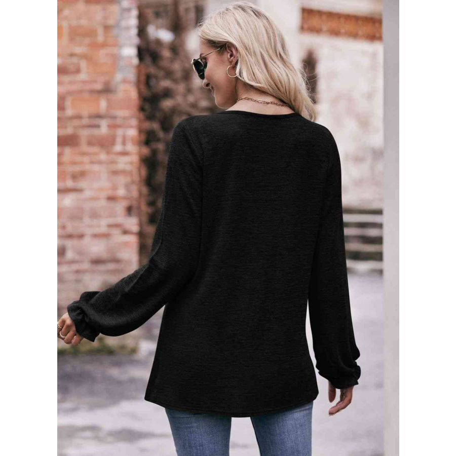Double Take Long Flounce Sleeve Round Neck Blouse Shirts & Tops