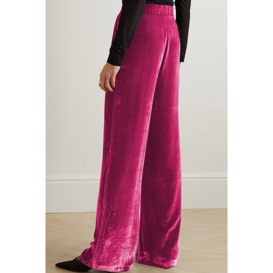 Double Take Loose Fit High Waist Long Pants with Pockets Hot Pink / S