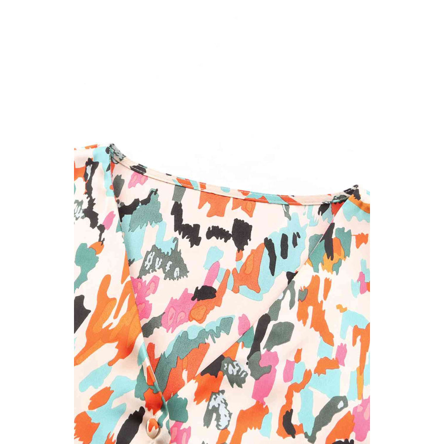 Double Take Multicolored V-Neck Lantern Sleeve Shirt Shirts & Tops