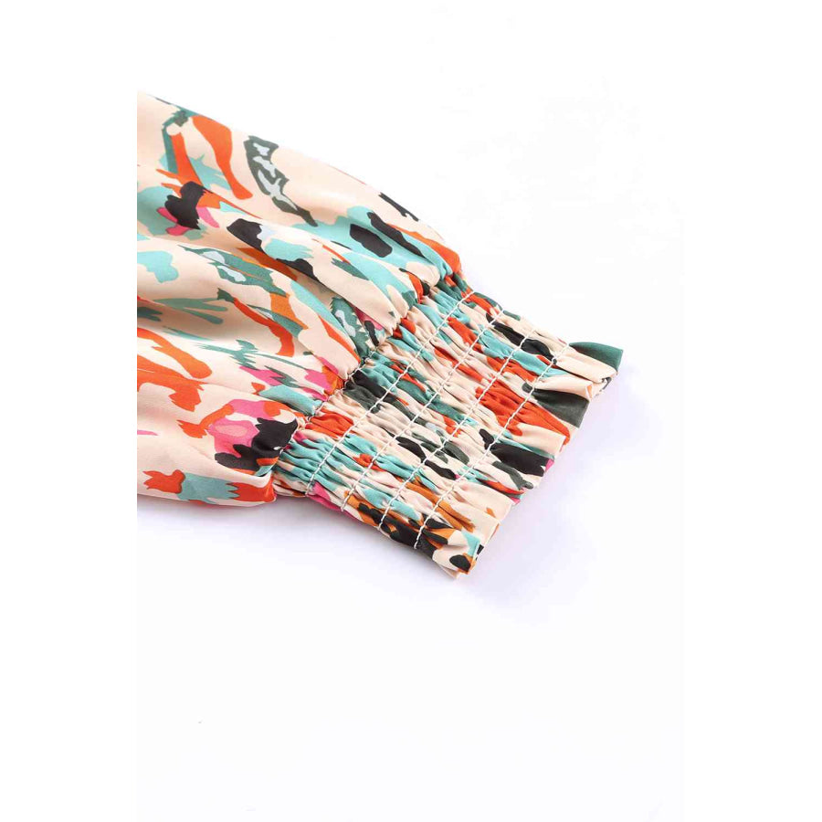 Double Take Multicolored V-Neck Lantern Sleeve Shirt Shirts & Tops