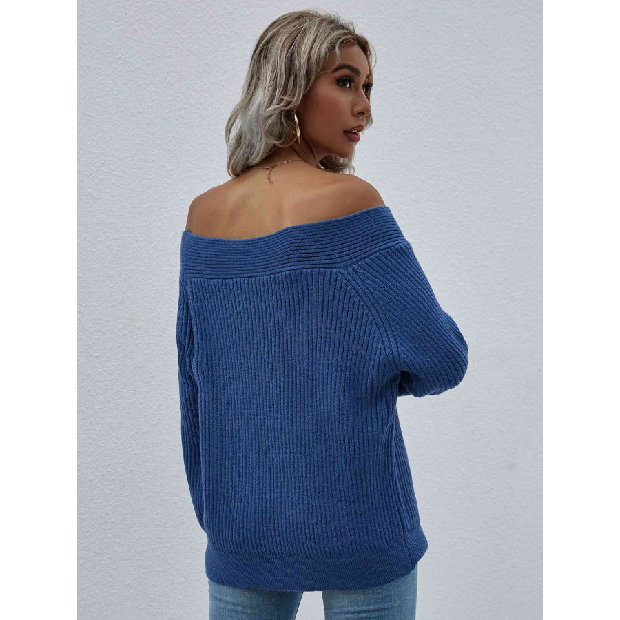 Double Take Off - Shoulder Rib - Knit Sweater