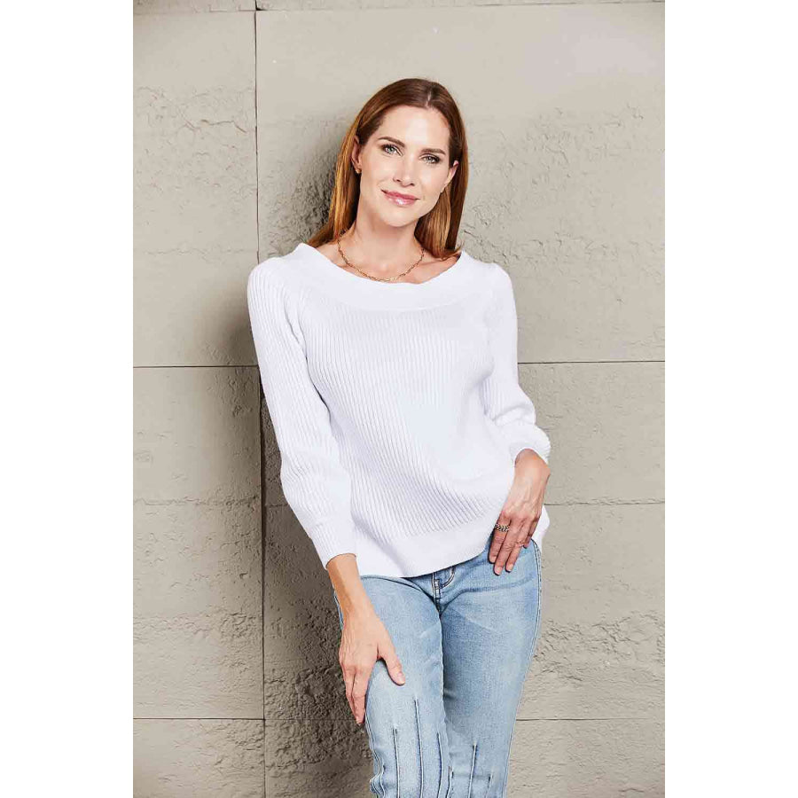 Double Take Off - Shoulder Rib - Knit Sweater White / S