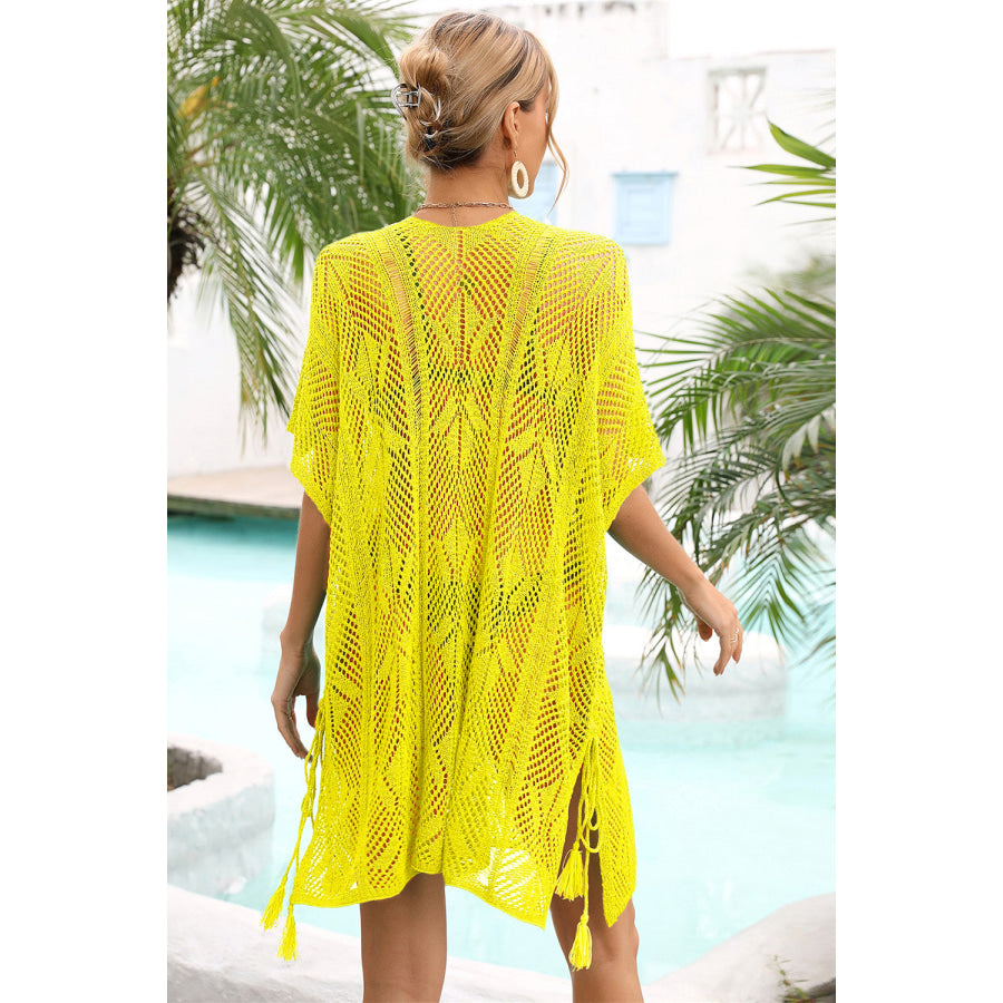 Double Take Openwork Lace Up Side Knit Cover Apparel and Accessories