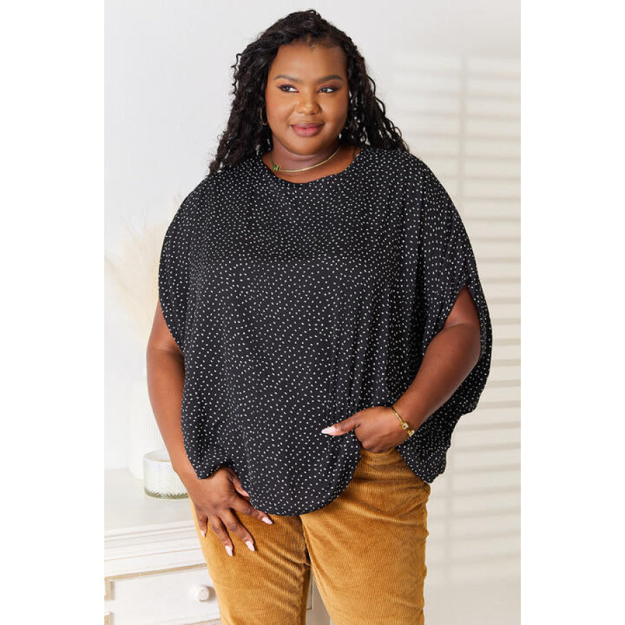 Double Take Printed Dolman Sleeve Round Neck Blouse Apparel and Accessories