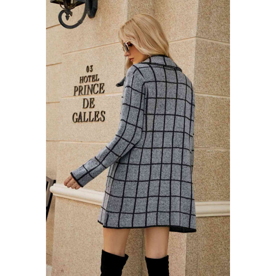 Double Take Printed Open Front Lapel Collar Cardigan with Pockets Cardigan