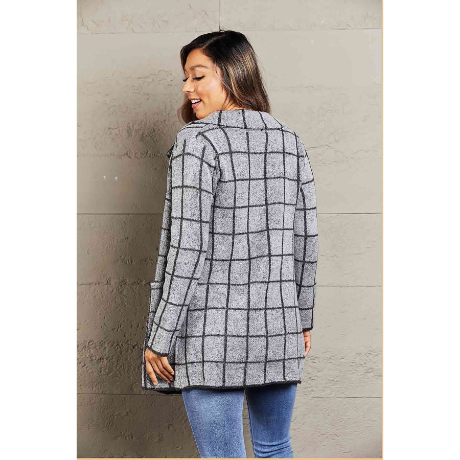 Double Take Printed Open Front Lapel Collar Cardigan with Pockets Cardigan