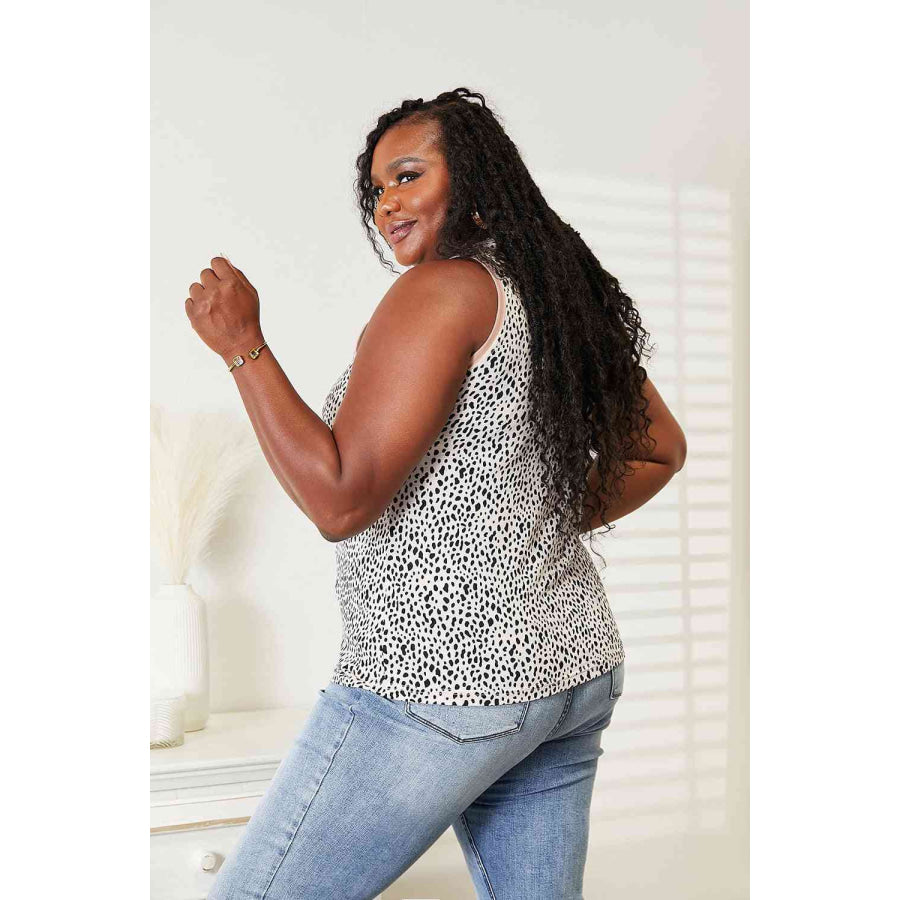 Double Take Printed Round Neck Tank Shirts & Tops