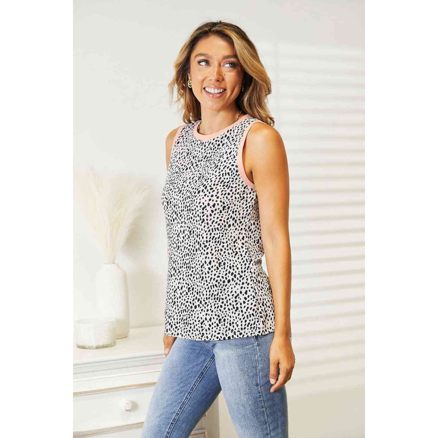 Double Take Printed Round Neck Tank Shirts & Tops