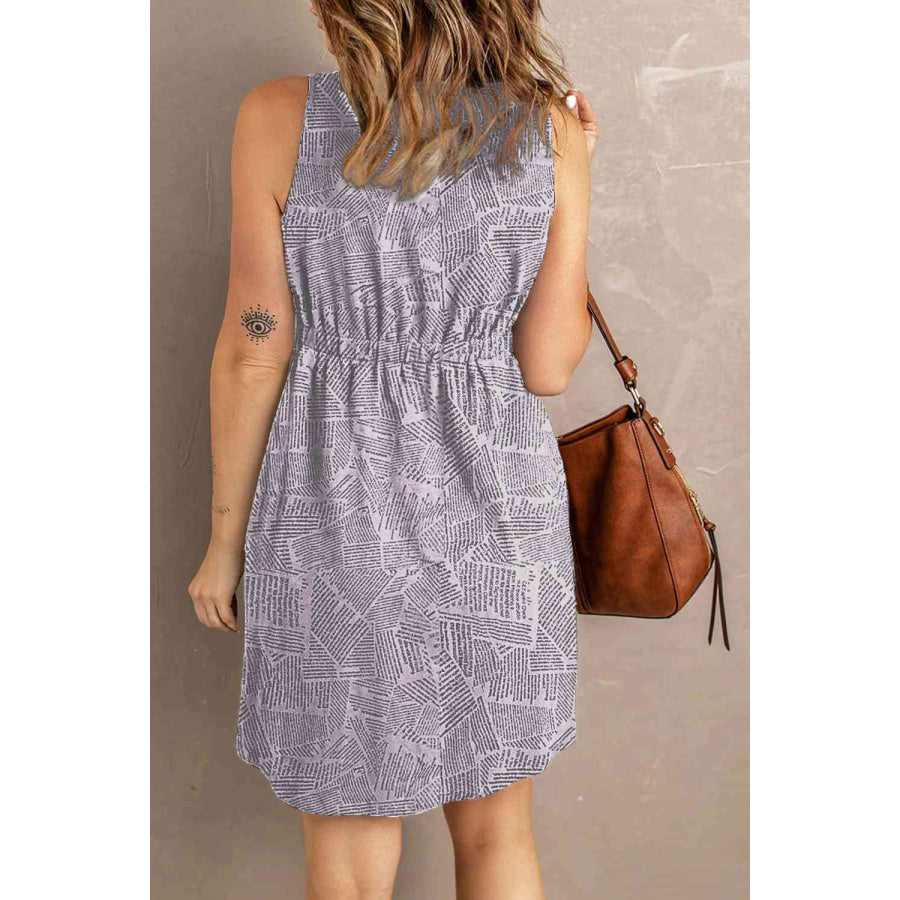 Double Take Printed Scoop Neck Sleeveless Buttoned Magic Dress with Pockets Dress
