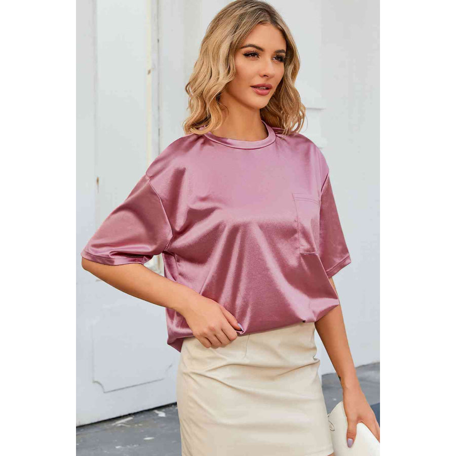 Double Take Round Neck Dropped Shoulder Top Shirts & Tops