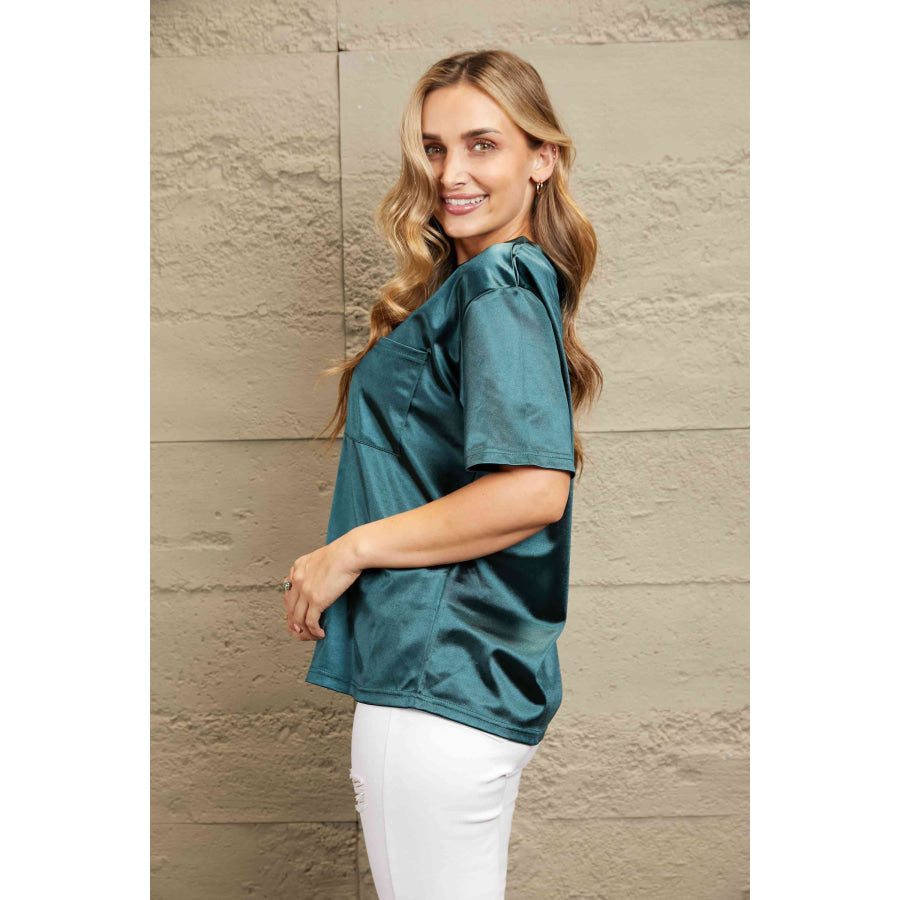 Double Take Round Neck Dropped Shoulder Top Shirts & Tops