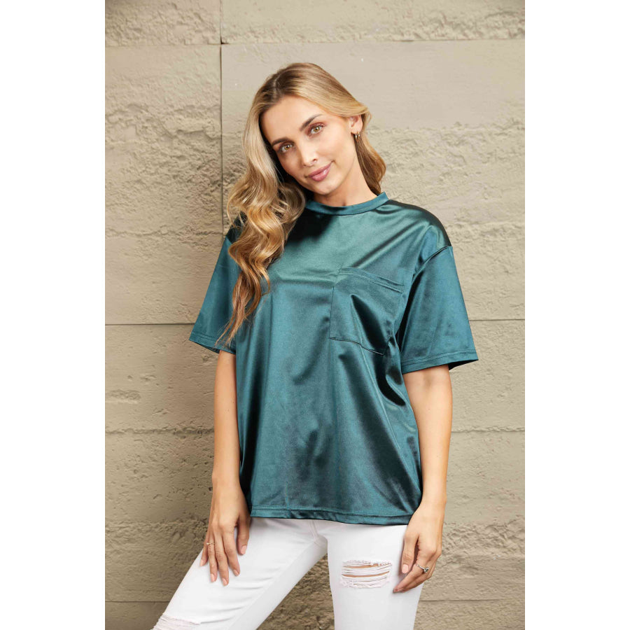 Double Take Round Neck Dropped Shoulder Top Shirts & Tops