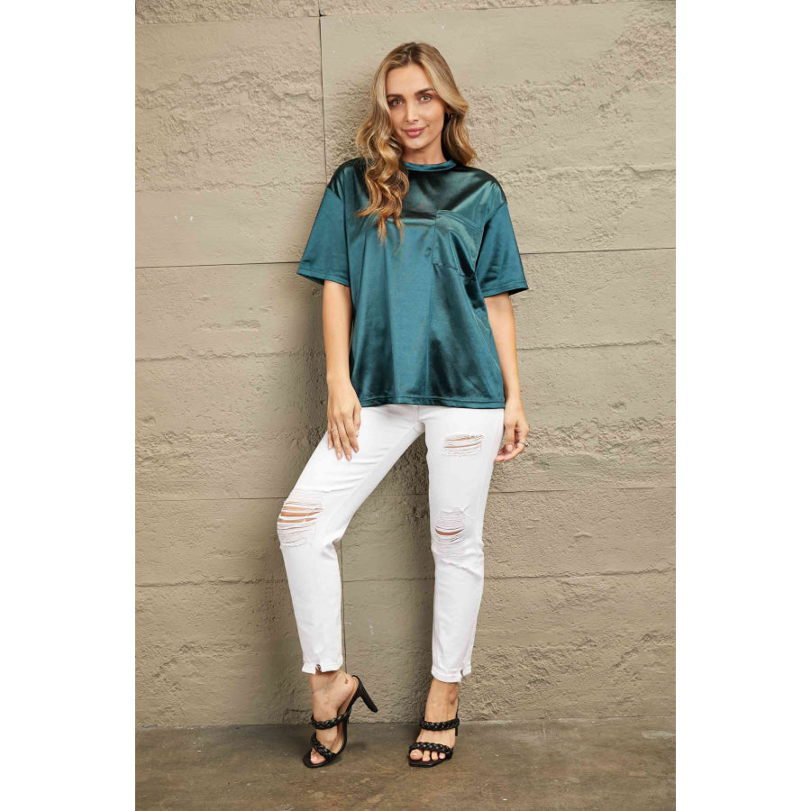 Double Take Round Neck Dropped Shoulder Top Shirts & Tops