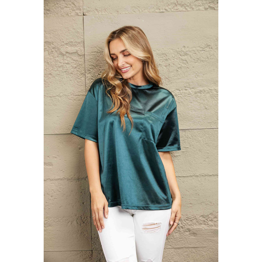 Double Take Round Neck Dropped Shoulder Top Shirts & Tops