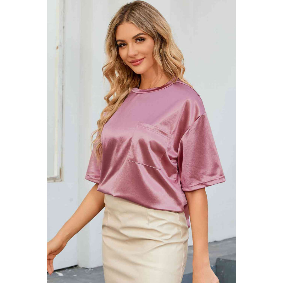 Double Take Round Neck Dropped Shoulder Top Shirts & Tops