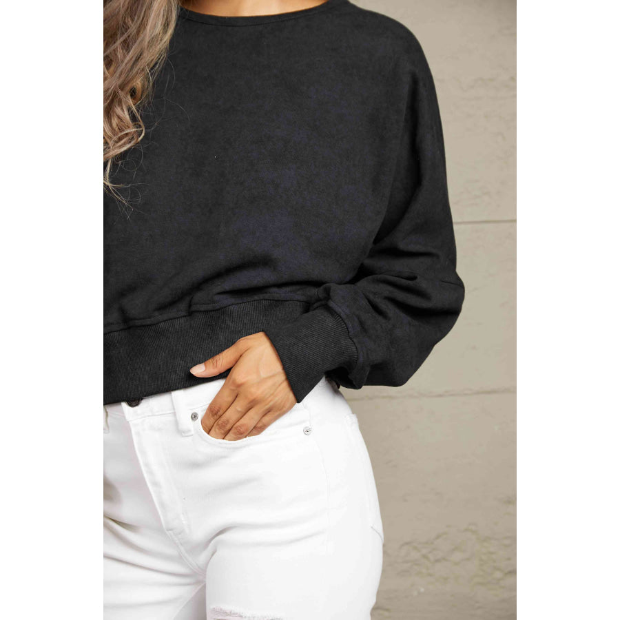 Double Take Round Neck Open Back Sweatshirt Sweatshirt