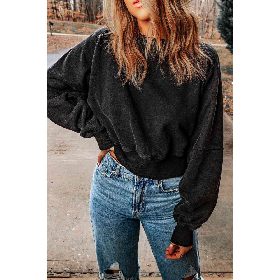Double Take Round Neck Open Back Sweatshirt Sweatshirt