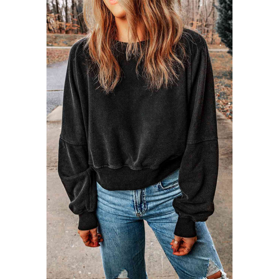 Double Take Round Neck Open Back Sweatshirt Sweatshirt
