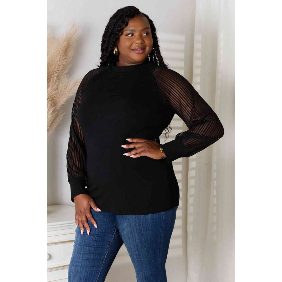 Double Take Round Neck Raglan Sleeve Blouse Shirts & Tops