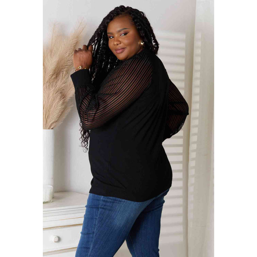 Double Take Round Neck Raglan Sleeve Blouse Shirts & Tops