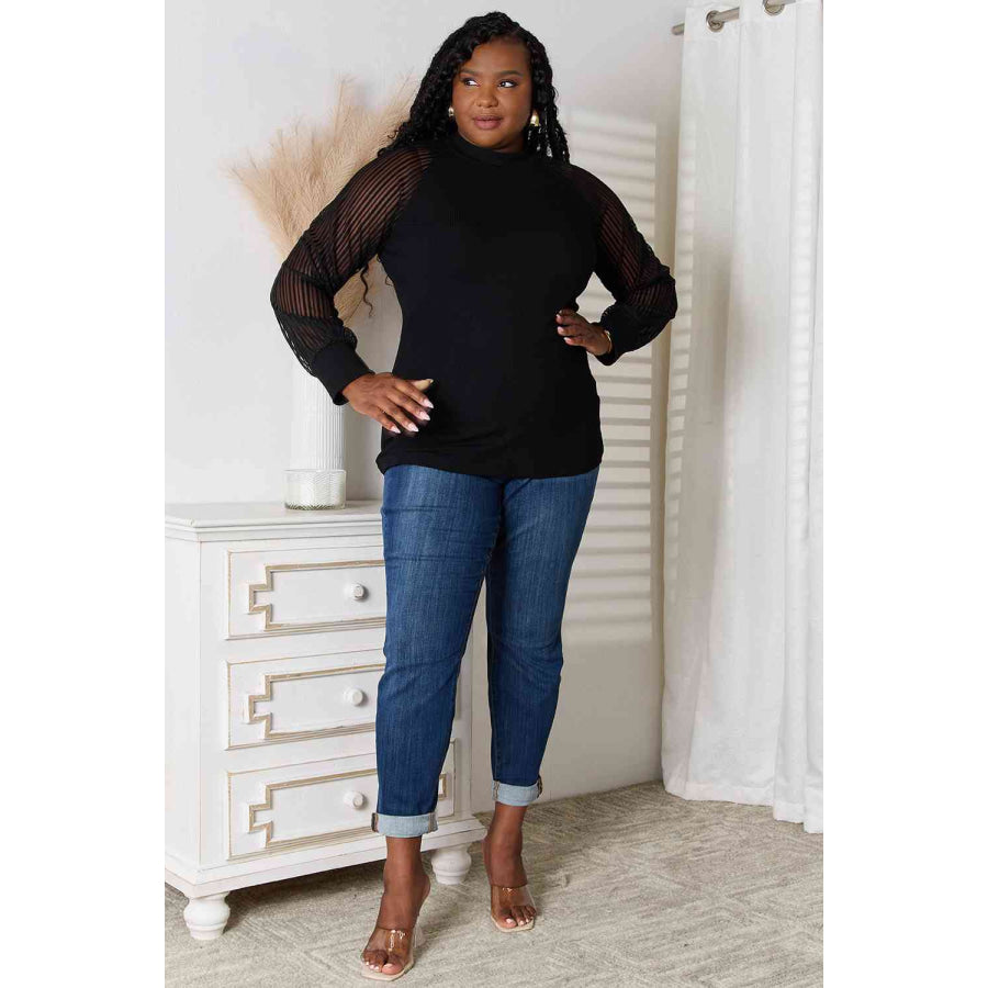 Double Take Round Neck Raglan Sleeve Blouse Shirts & Tops