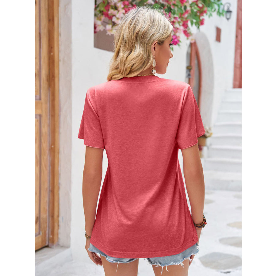 Double Take Ruched V - Neck Short Sleeve T - Shirt Apparel and Accessories