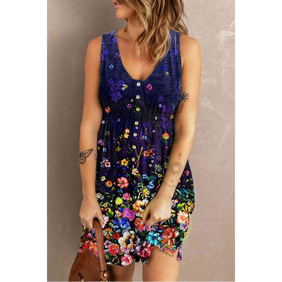 Double Take Scoop Neck Buttoned Sleeveless Magic Dress with Pockets Blueberry / S Dress