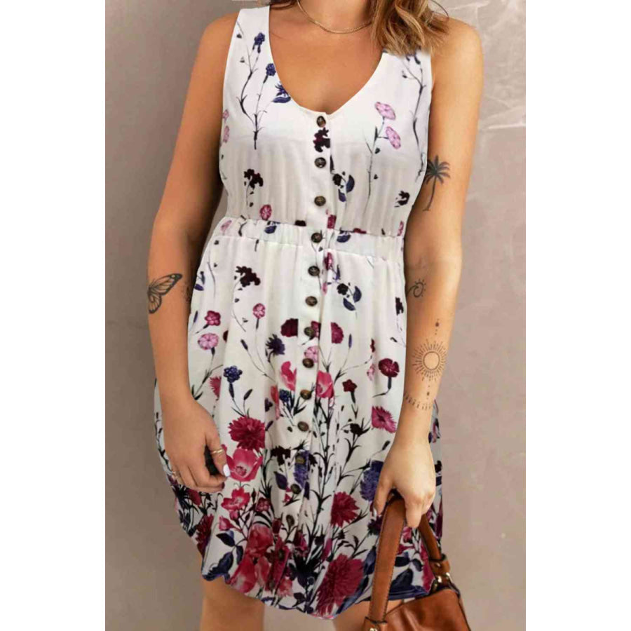 Double Take Scoop Neck Buttoned Sleeveless Magic Dress with Pockets Dress