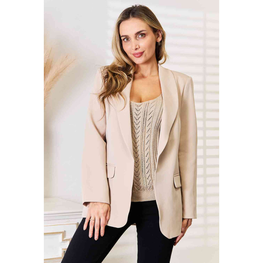 Double Take Shawl Collar Long Sleeve Blazer Sand / S Blazer