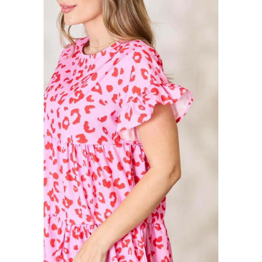 Double Take Short Flounce Sleeve Tiered Dress Apparel and Accessories