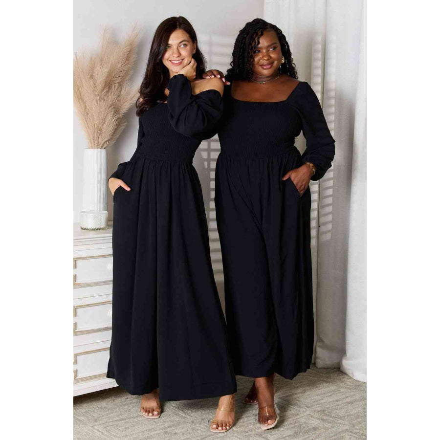 Double Take Square Neck Jumpsuit with Pockets Black / S Apparel and Accessories