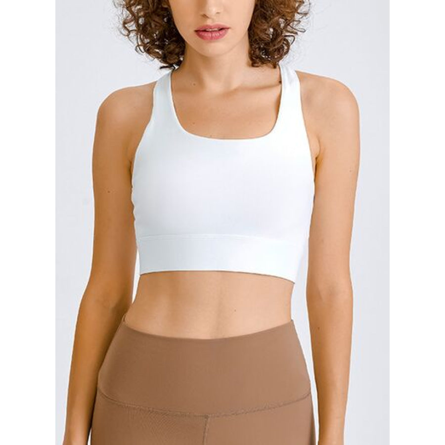 Double Take Square Neck Racerback Cropped Tank White / 4 Active Tops