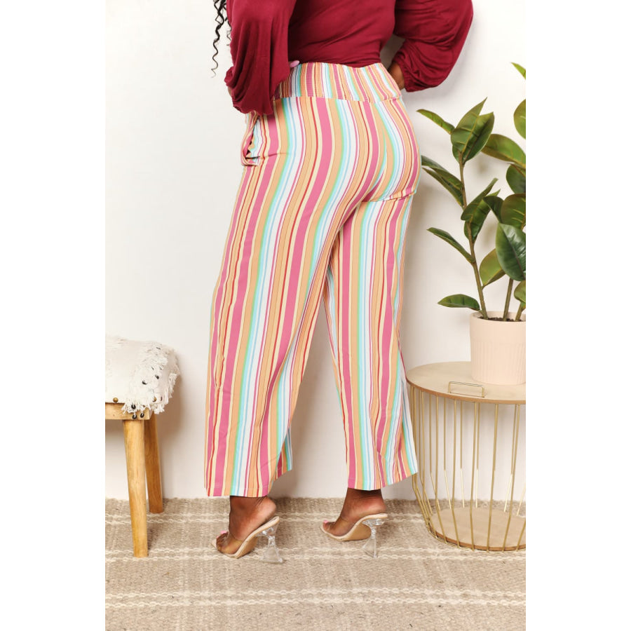 Double Take Striped Smocked Waist Pants with Pockets