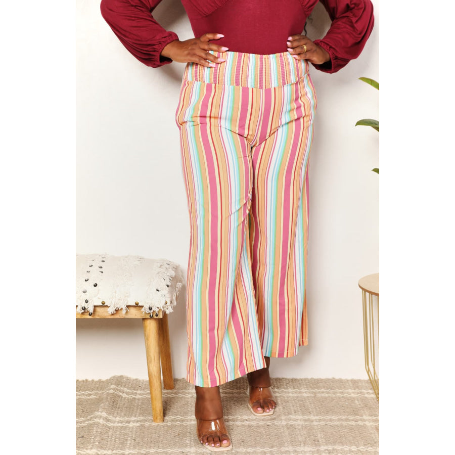 Double Take Striped Smocked Waist Pants with Pockets