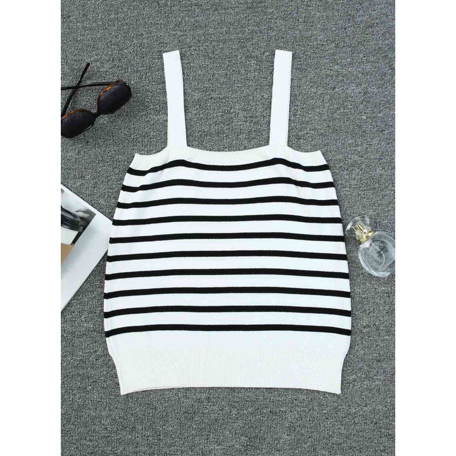Double Take Striped Straight Neck Cami Shirts & Tops