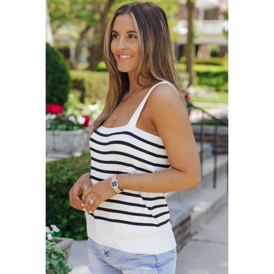 Double Take Striped Straight Neck Cami Shirts & Tops